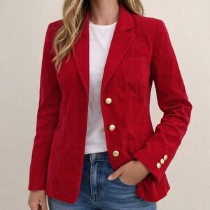 Vintage Basler Weekend Red Corduroy Blazer 38 Gold Buttons Chic Classic